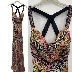 Mori Lee Formal Gown Maxi Animal Print Plunging Neckline Sleeveless Size 4